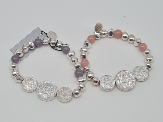 Biba Armband Silberfarben mit 3 ornamentale Kreise in Rosa oder Mausgrau