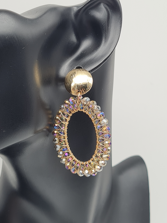 Biba Ohrringe, Ohrhänger Oval mit eingebundene Crystal-Steinchen Bunt Irisierend