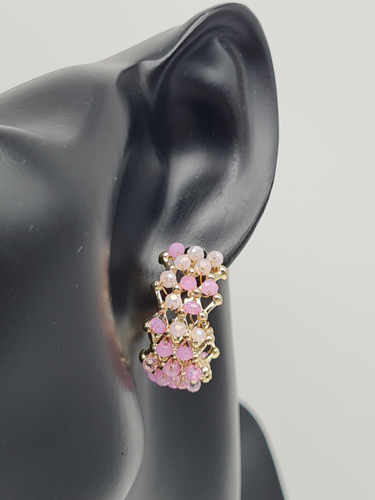 Biba Ohrringe, Creolen gewebte Optik mit Rosa Crystal Perlchen