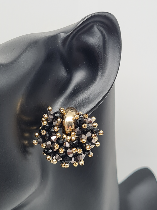 Biba Ohrringe, Ohrstecker Goldfarben mit Schwarz-goldene Perlchen