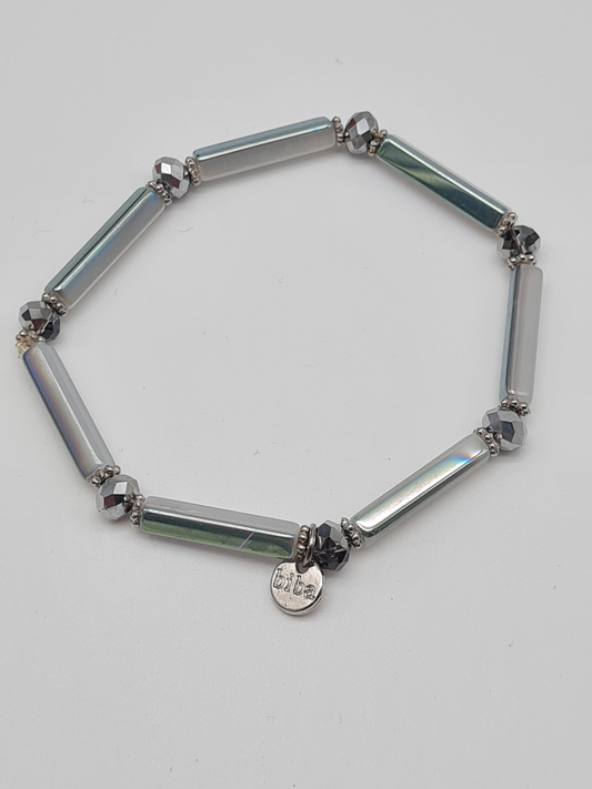 Biba Armband elastisch Graue Crystalperlen in geschliffen rund und länglich