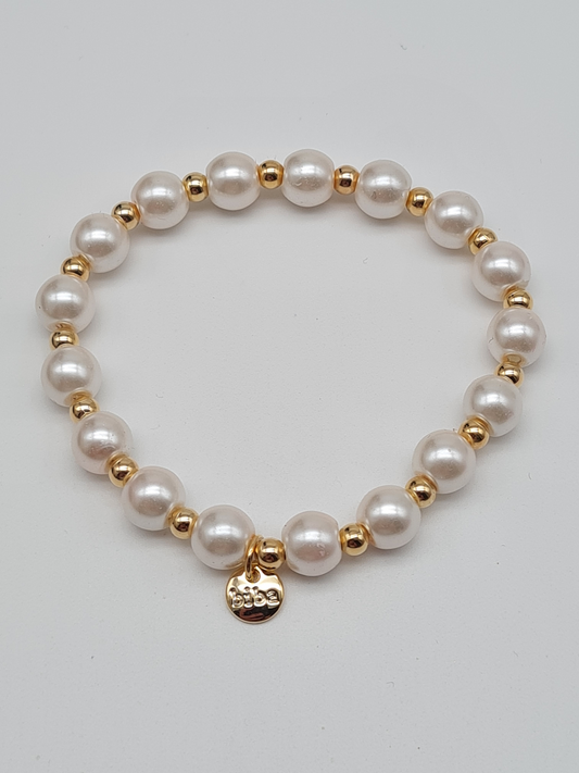 Biba Armband elastisch Perlmutt und goldfarbene Perlen, elegant, kombinierbar