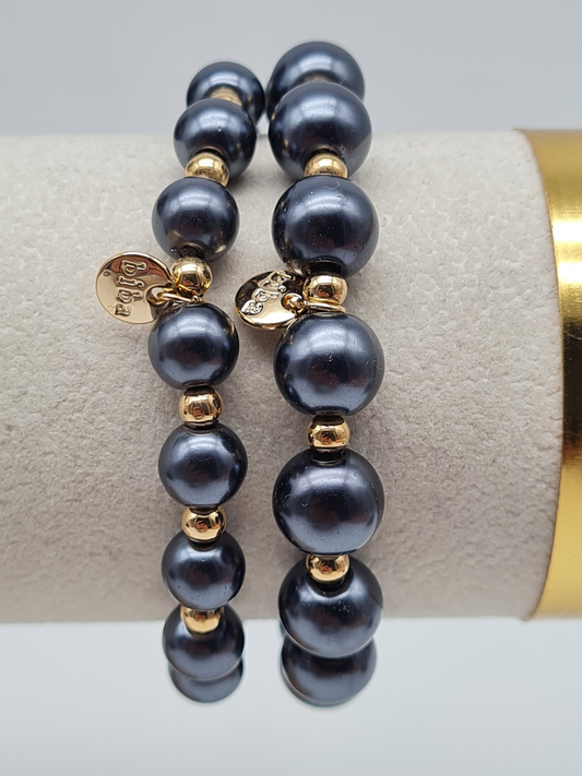 Biba Armband elastisch Anthrazitgrau mit Goldfarben in 2 Größen
