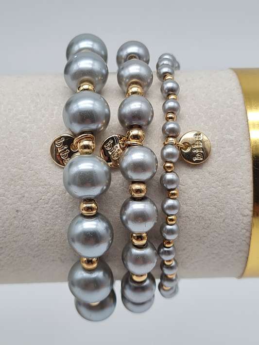 Biba Armband elastisch Silbergrau mit Goldfarben in 3 Größen