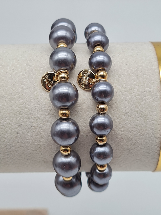 Biba Armband elastisch Grau mit Goldfarben in 2 Größen