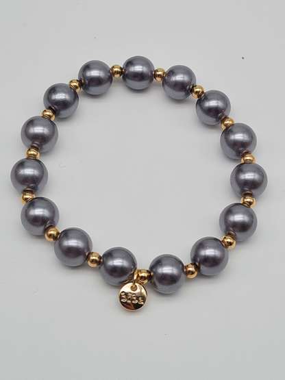 Biba Armband elastisch Grau mit Goldfarben in 2 Größen