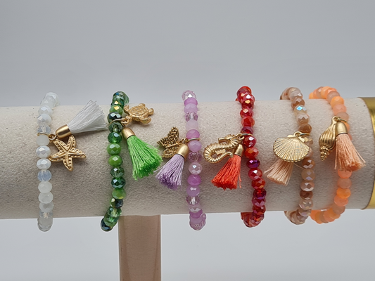 Biba Armband elastisch Crystal Perlen mit Tierischen Anhänger, verschiedene Farben