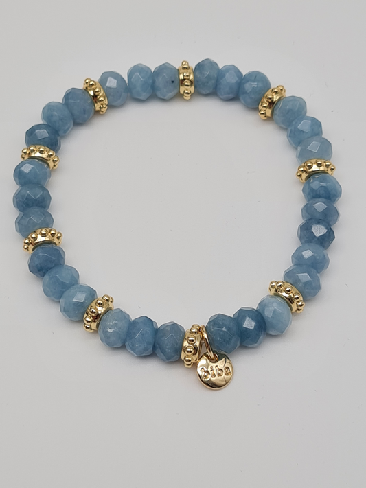 Biba Armband elastisch Blau oder Jeansblau mit Goldene Elementen