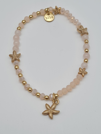 Biba Armband elastisch Creme, Türkis, mit Anhänger Seestern, Palme oder Kaktus