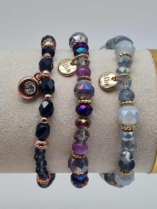 Biba Armband elastisch Crystal Steinchen in Grau, Lila- oder Schwarz
