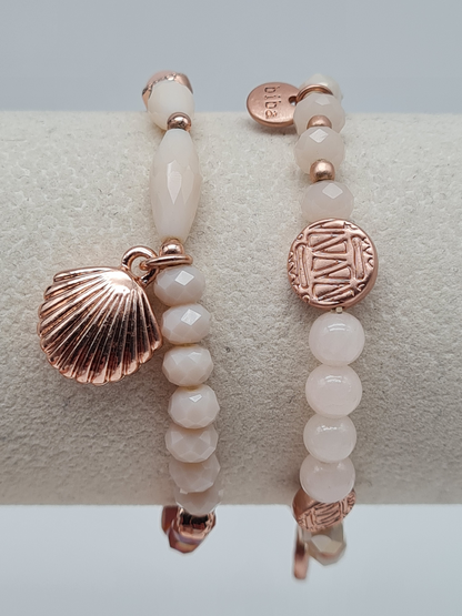 Biba Armband elastisch Perlmutt und Goldkupfer, verschiedene Zierelementen