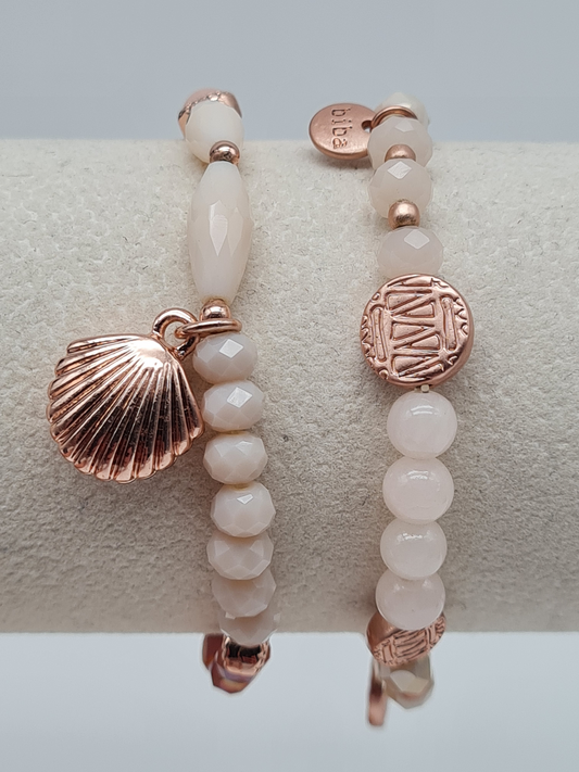 Biba Armband elastisch Perlmutt und Goldkupfer, verschiedene Zierelementen