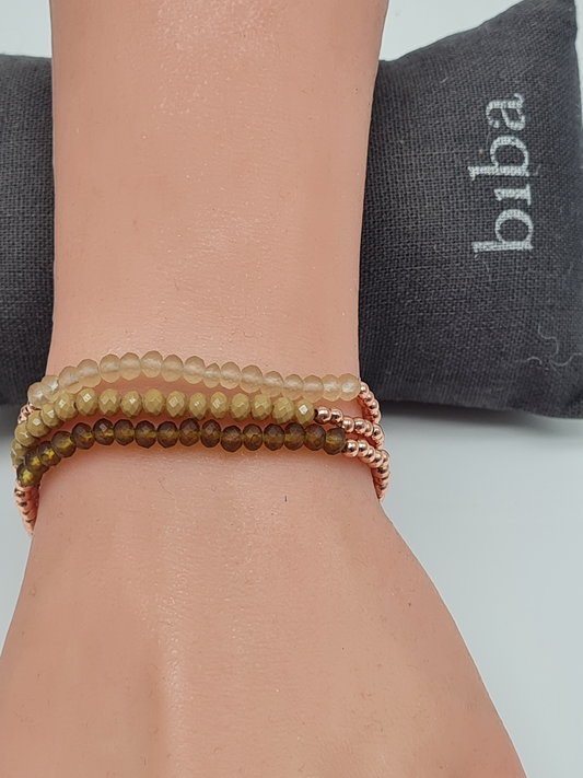 Biba Armband elastisch 3 filigrane Armbänder in 3 Grüntöne und Goldkupfer