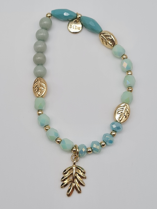 Biba Armband elastisch in Grüntöne mit Palmenblatt Anhänger