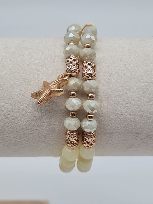 Biba Armband elastisch Set von 2, Hellgrün mit Goldfarben und Seestern Anhänger
