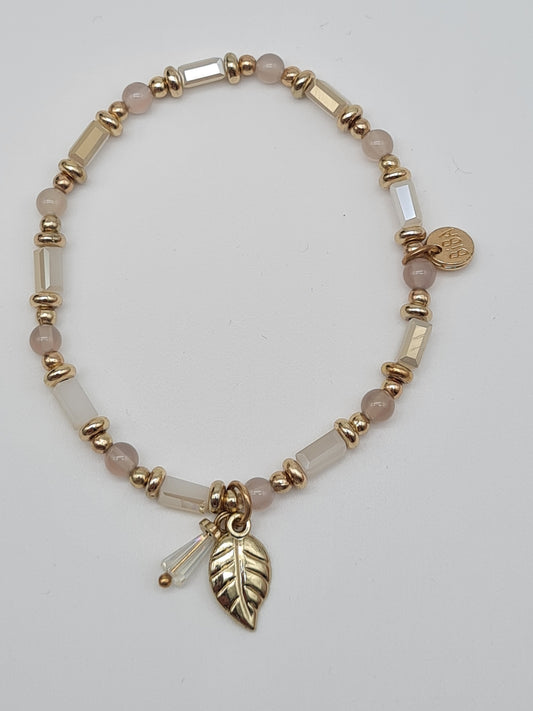 Biba Armband elastisch Pastelltöne mit Blatt-Anhänger
