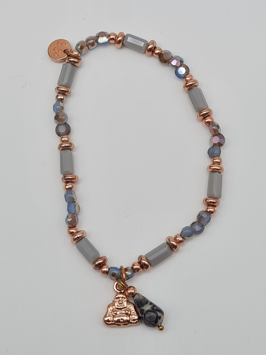 Biba Armband elastisch Hellgraue Elementen mit Goldfarben, und Anhänger mit Buddha