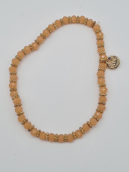 Biba Armband elastisch Filigran mit Beige und Goldfarbene Perlen