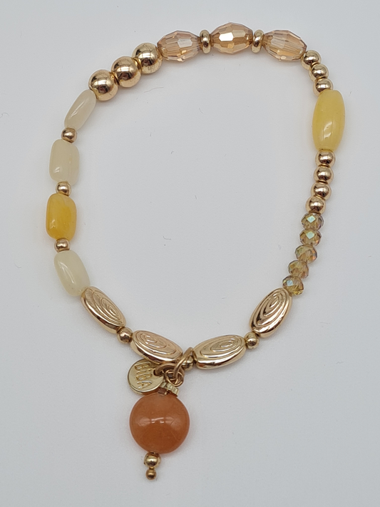 Biba Armband elastisch mit Beige, Honig und Altrosa Farben, Anhänger
