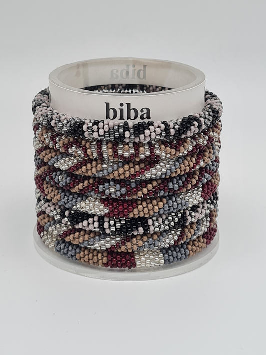Biba Armband Roll-Armbänder in Bordeaux, Taupe und Silber Töne, verschiedene Muster