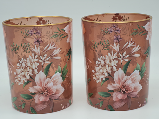 Windlicht Set in Altrosa mit Blumenprint von "Dutch Style"