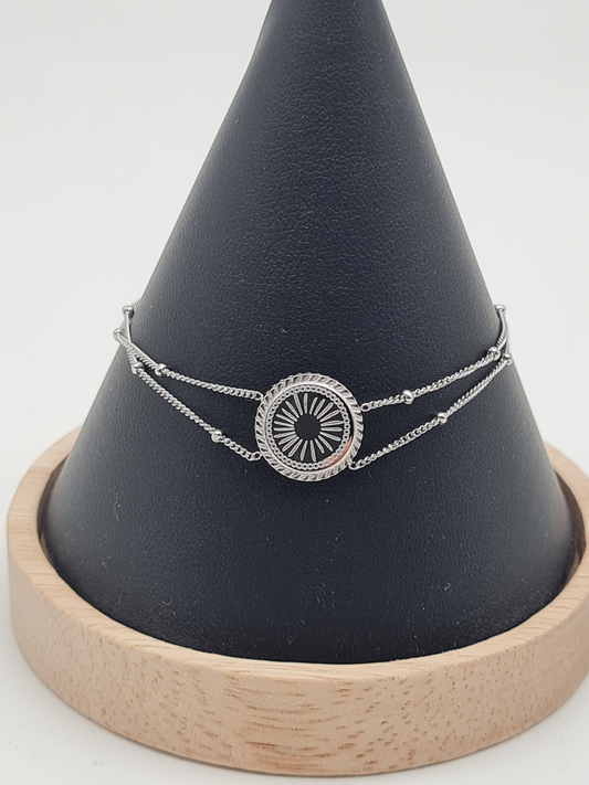 Yehwang Armband, Doppelgliedarmband mit Münze Silberfarben, Kombinierbar