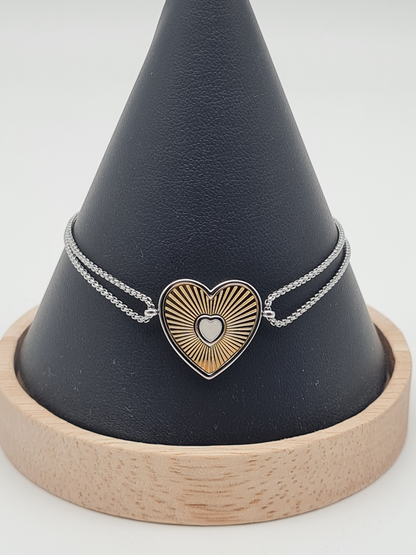Yehwang Armband, Doppelgliedarmband mit Golden-Silbernes Herz