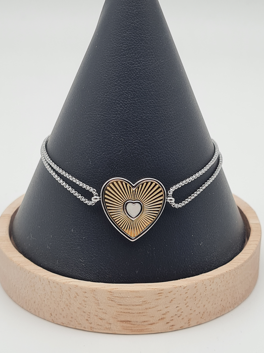 Yehwang Armband, Doppelgliedarmband mit Golden-Silbernes Herz