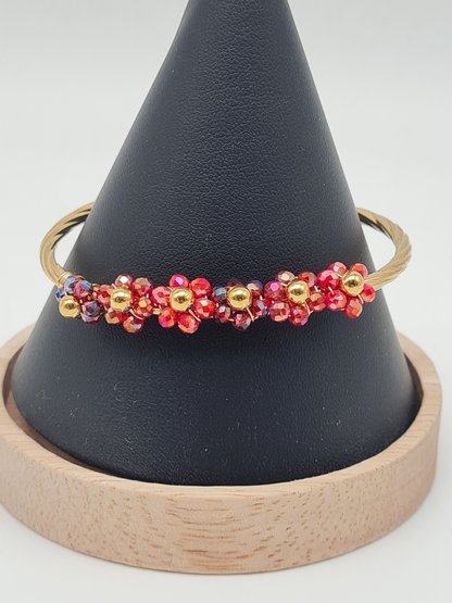Yehwang Armband, Armreif Bloom mit Blau, Korallenrot oder bunte Blumen