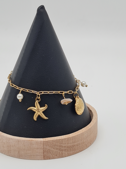 Wauw Bettelarmband Muschel Seestern Süßwasserperle Seepferdchen Nickelfrei