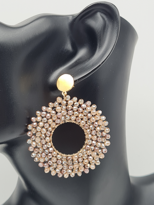 Wauw Ohrhänger Ohrringe Goldfarben Beige Crystal Statement Nickelfrei Lila Grau