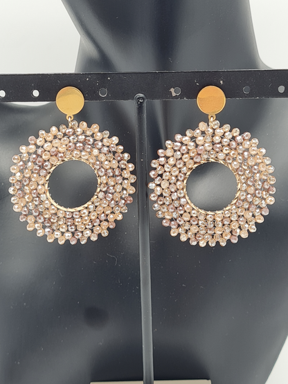 Wauw Ohrhänger Ohrringe Goldfarben Beige Crystal Statement Nickelfrei Lila Grau
