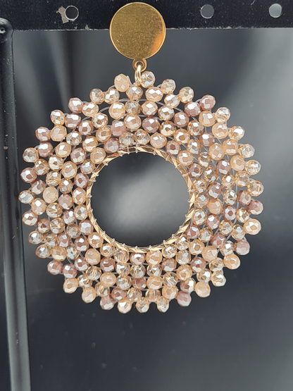 Wauw Ohrhänger Ohrringe Goldfarben Beige Crystal Statement Nickelfrei Lila Grau