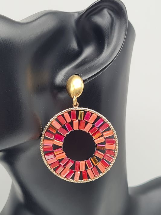 Wauw Ohrhänger Ohrringe Goldfarben Rot Orange Crystal Statement Nickelfrei