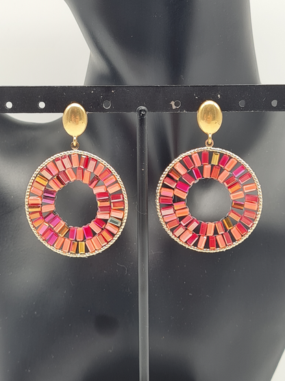 Wauw Ohrhänger Ohrringe Goldfarben Rot Orange Crystal Statement Nickelfrei