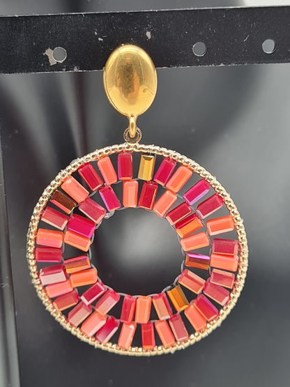 Wauw Ohrhänger Ohrringe Goldfarben Rot Orange Crystal Statement Nickelfrei