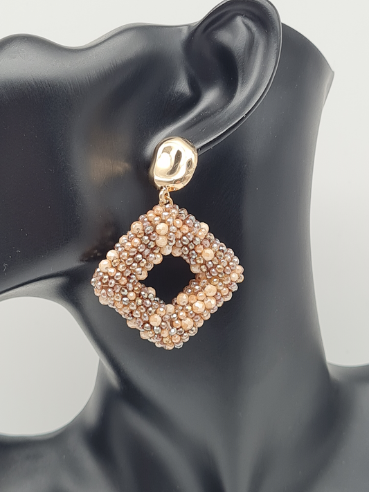 Wauw Ohrhänger Ohrringe Goldfarben Raute Beige Crystal Statement Nickelfrei