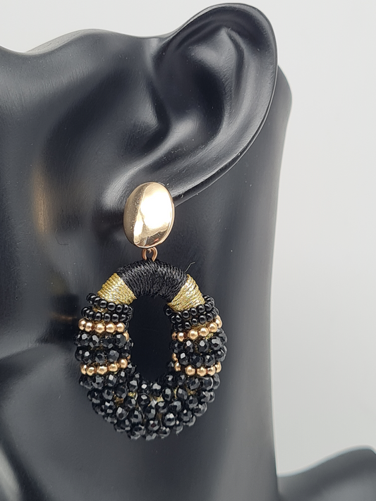 Wauw Ohrhänger Ohrringe Goldfarben Oval Schwarz Gold Statement Nickelfrei