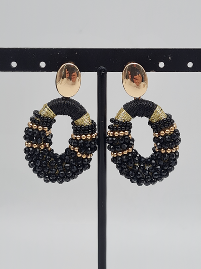 Wauw Ohrhänger Ohrringe Goldfarben Oval Schwarz Gold Statement Nickelfrei