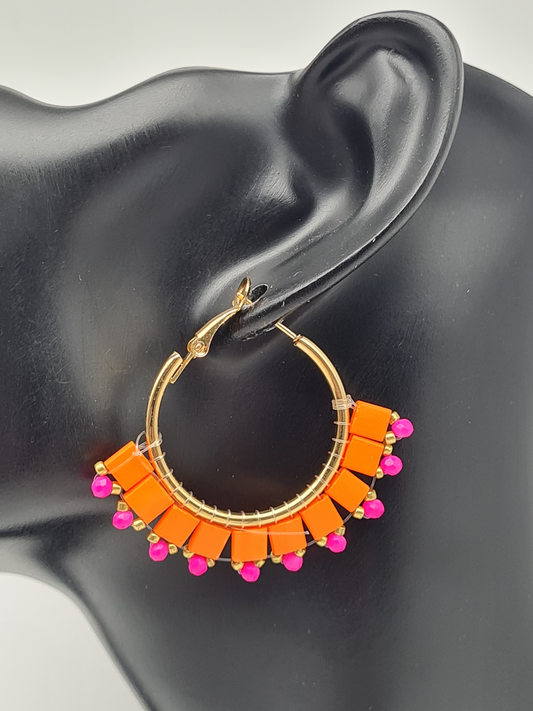 Wauw Ohrhänger Ohrringe Goldfarben Creolen Orange Pink Nickelfrei
