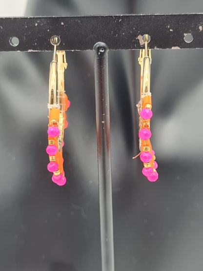Wauw Ohrhänger Ohrringe Goldfarben Creolen Orange Pink Nickelfrei