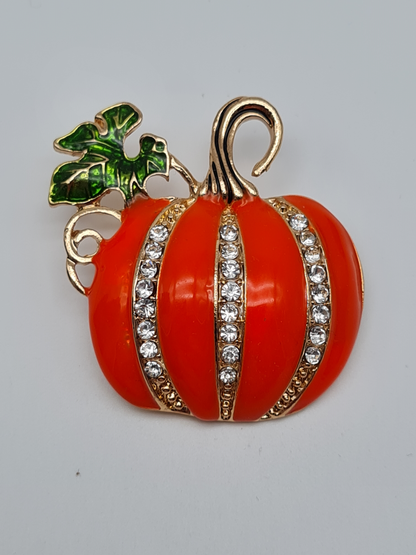 Brosche Kürbis Halloween Party Erntedank orange Strass