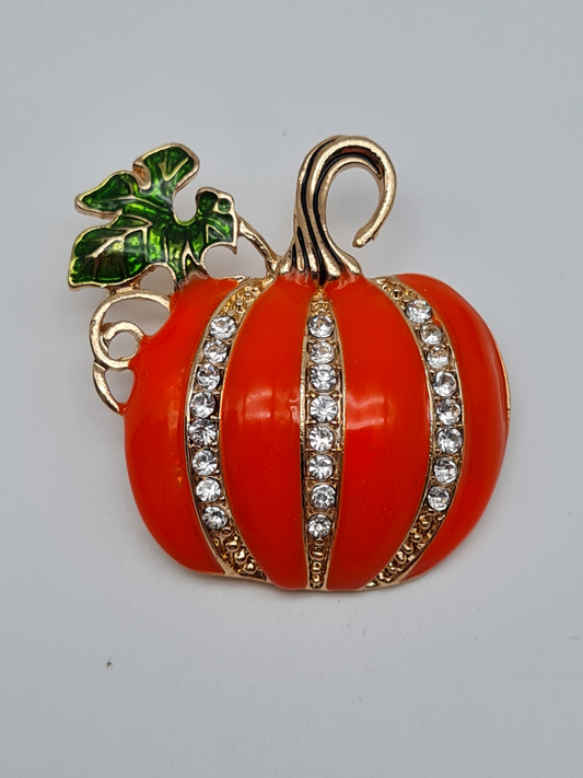 Brosche Kürbis Halloween Party Erntedank orange Strass
