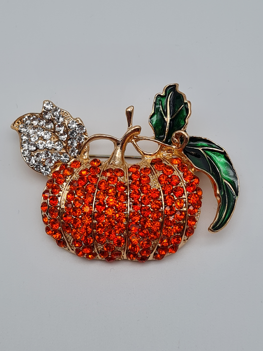 Brosche Kürbis Halloween Party Erntedank orange Strass