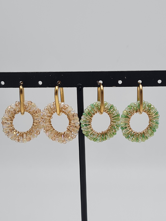 Wauw Ohrhänger Ohrringe Creolen Goldfarben Rund Gold Statement Beige Nickelfrei Hellgrün