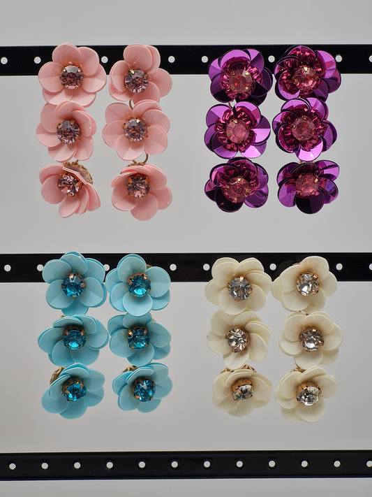 Yehwang Ohrhänger Blumen hänger Türkis rosa Pink weiss strass nickelfrei