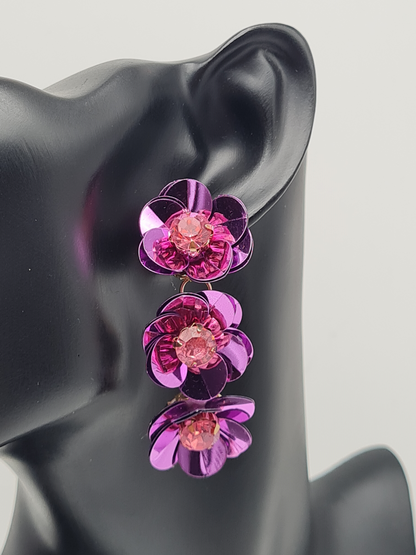 Yehwang Ohrhänger Blumen hänger Türkis rosa Pink weiss strass nickelfrei