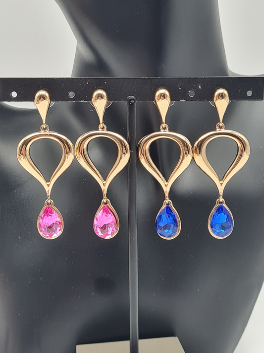 Yehwang Ohrstecker Ohrhänger Ohrringe goldfarben Pink Blau goldfarben  Nickelfrei