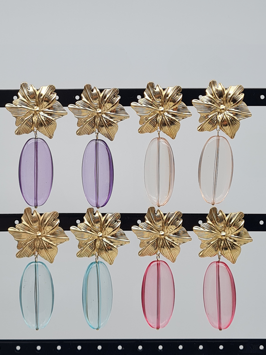 Yehwang  Ohrhänger Tropen Blume Goldfarben Acryl verschiedene Farben nickelfrei