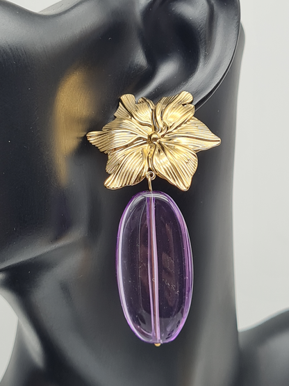 Yehwang  Ohrhänger Tropen Blume Goldfarben Acryl verschiedene Farben nickelfrei
